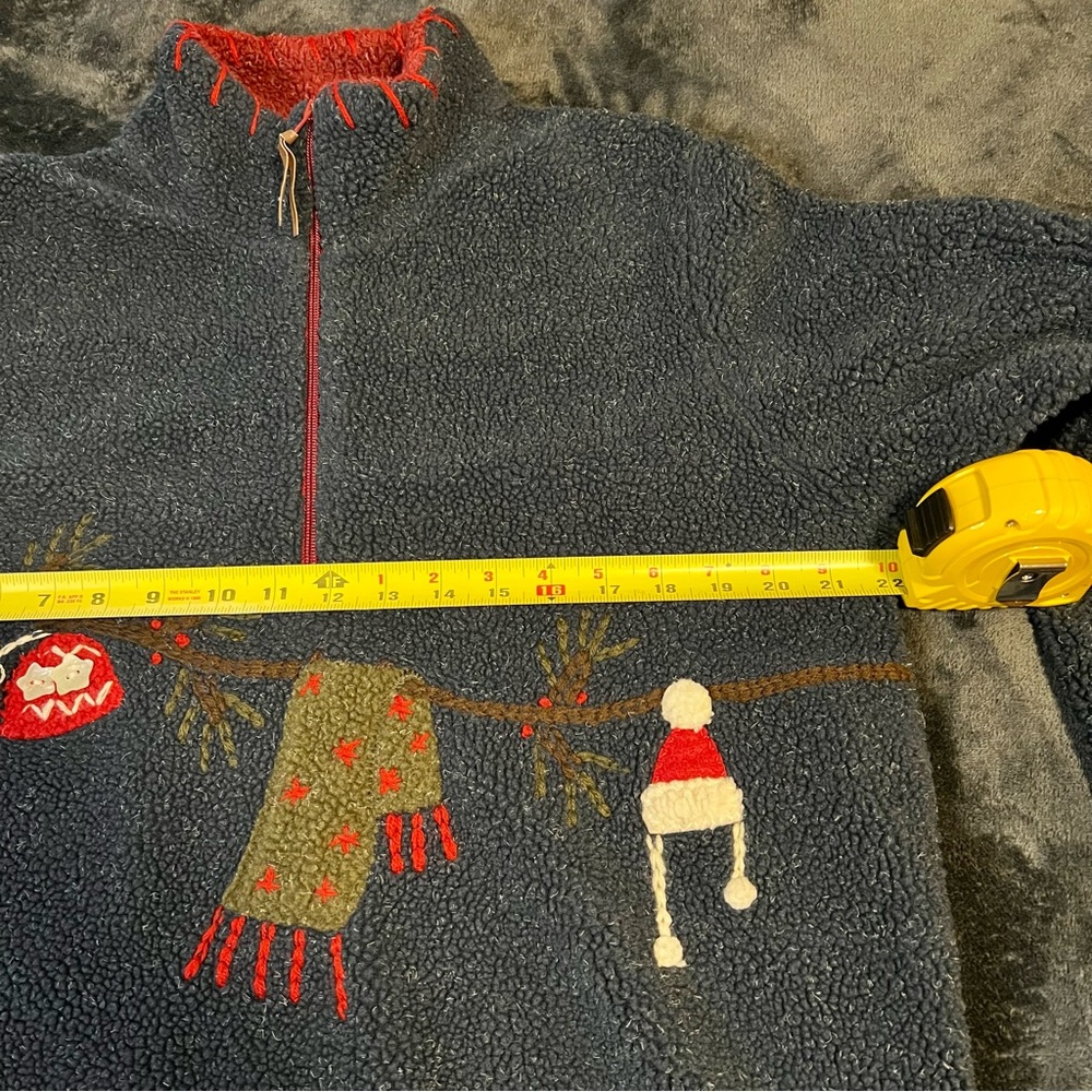 Vintage Faded Glory Ugly Holiday Fleece Zip Yarn Trim Design‎ Cozy Sweater Large - Picture 8 of 13